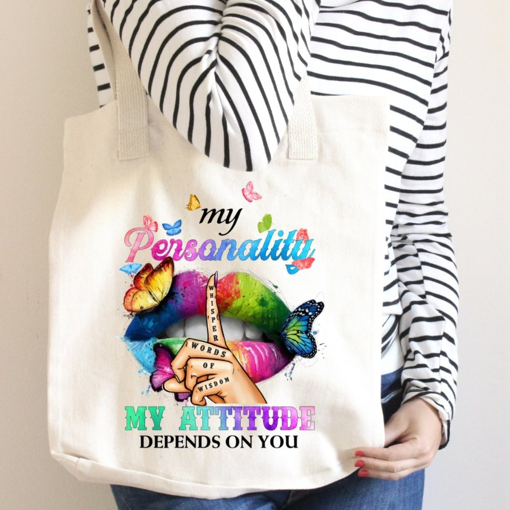 Women's Custom Hand Pressed Printed Canvas Fabric Message Travel Tote Bags